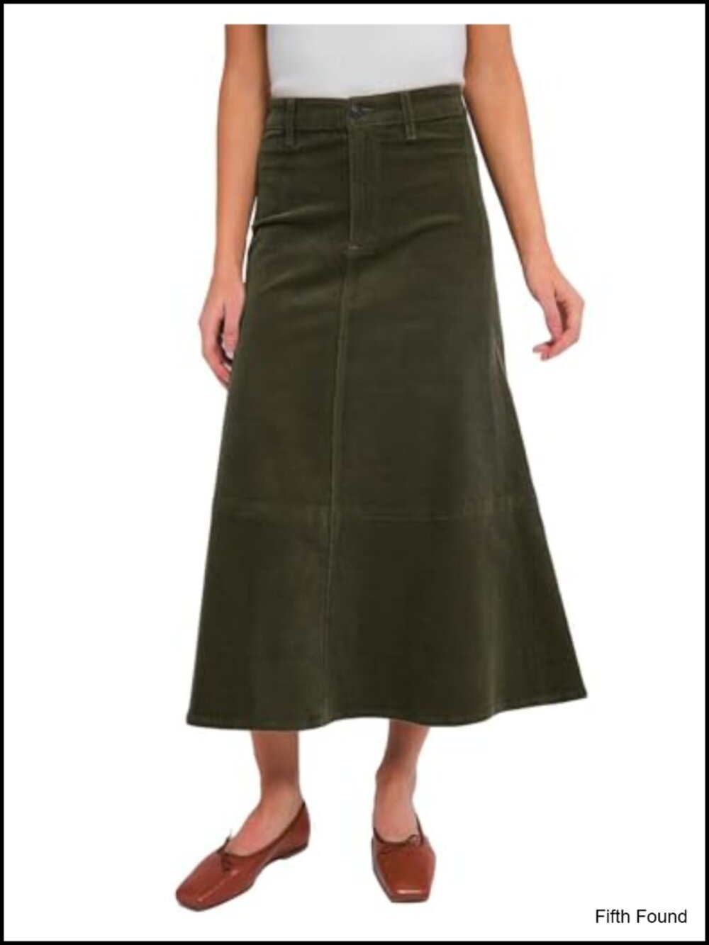 High Waist A-Line Corduroy Midi Skirt Elastic Back Zip Fly Belt Loops